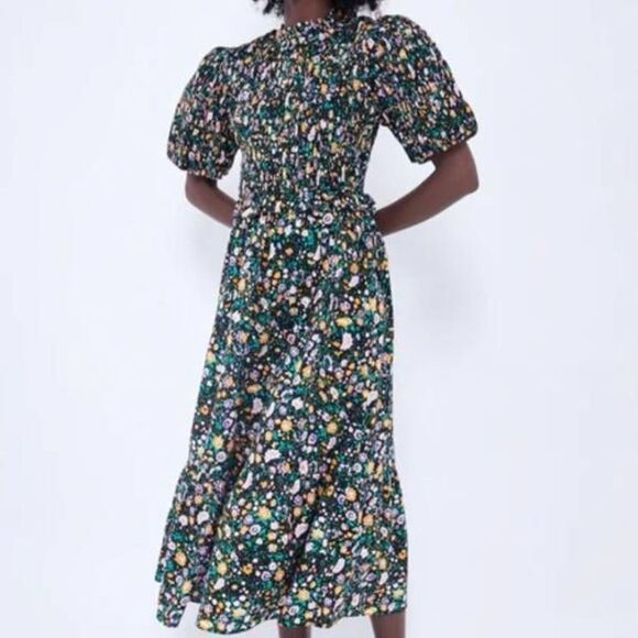 NWT Tuckernuck Hyacinth House Black Multi Floral Smocked Samantha Midi Dress sz - Picture 1 of 6